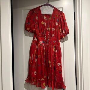 Kooples short red dress with floral print S